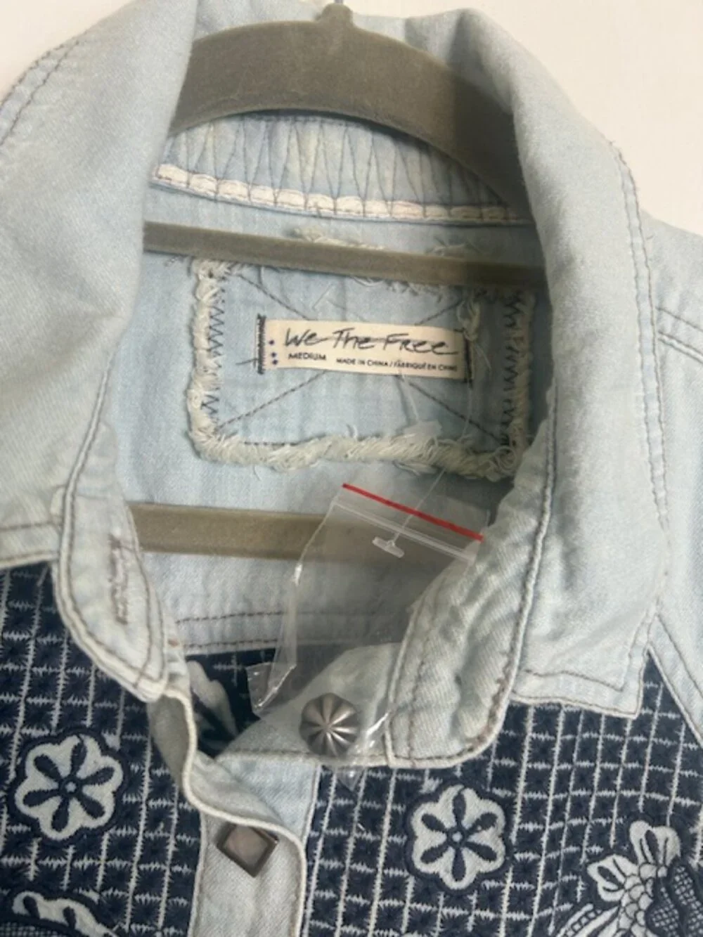 We the Free x Free People Western Wear Cutoff Denim Embroidered Fray Snap Top - Picture 3 of 16